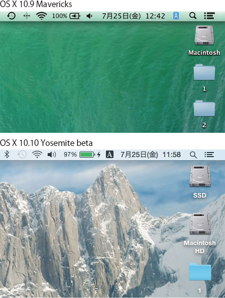 OS X Yosemite メニューバー