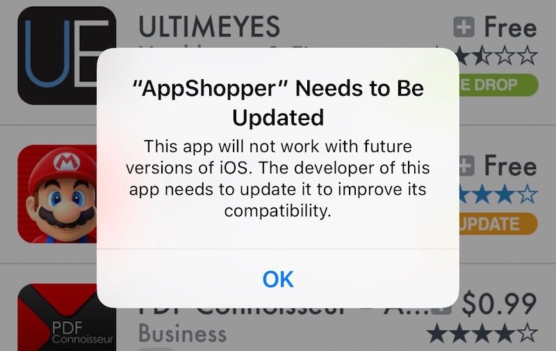 iOS10.3 32ビットAppの警告